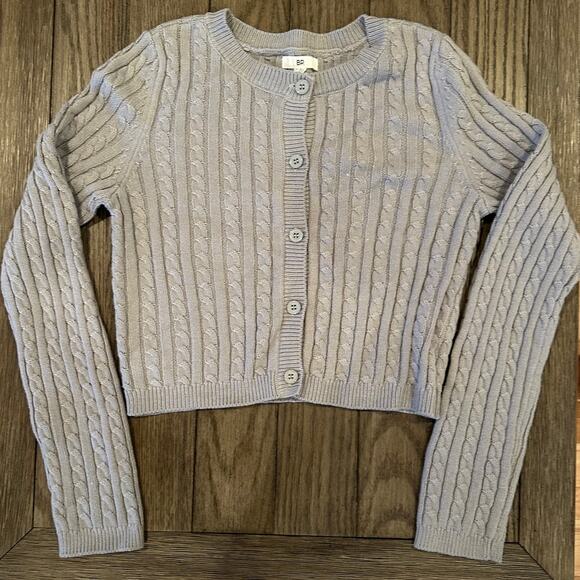 BP. Women's Gray Cable Knit Button Down Crop Cardigan Sweater Long Sleeve S NWT - Picture 1 of 9